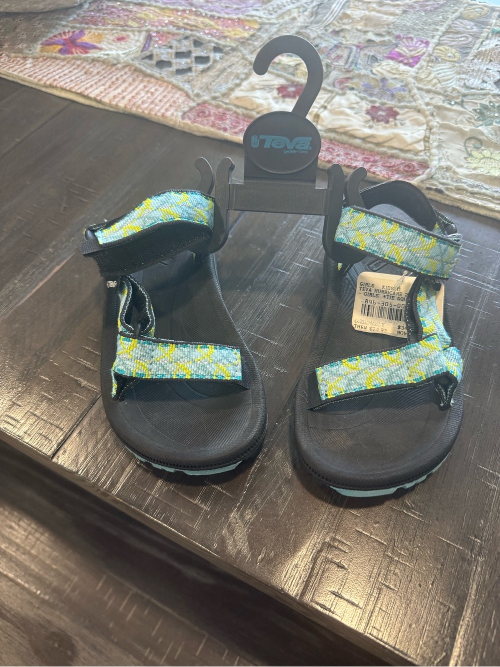 Kids Open-Toe Sport Sandals in Aqua Pattern